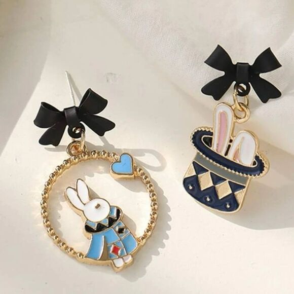Vintage Inspired Alice In Wonderland Earrings, White Rabbit, Fantasy, Cute, - Picture 3 of 3